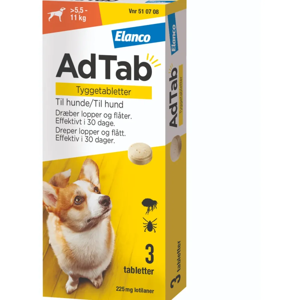 AdTab til hunde 5,5-11 kg 225 mg - effektiv loppe- og flåttablet