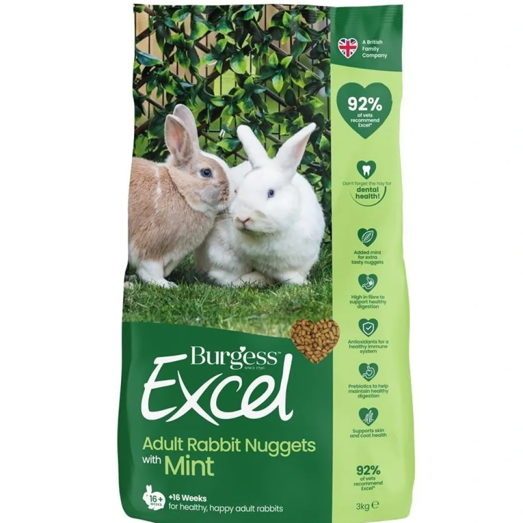 Burgess Excel Rabbit Adult 3 kg - Fuldfoder til voksne kaniner med mint