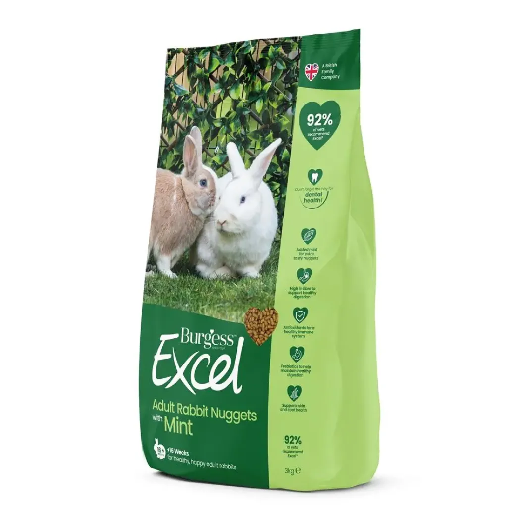 Burgess Excel Rabbit Adult 3 kg - Fuldfoder til voksne kaniner med mint