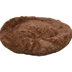 Cushion Krems fluffy rund hundeseng large mørkebrun