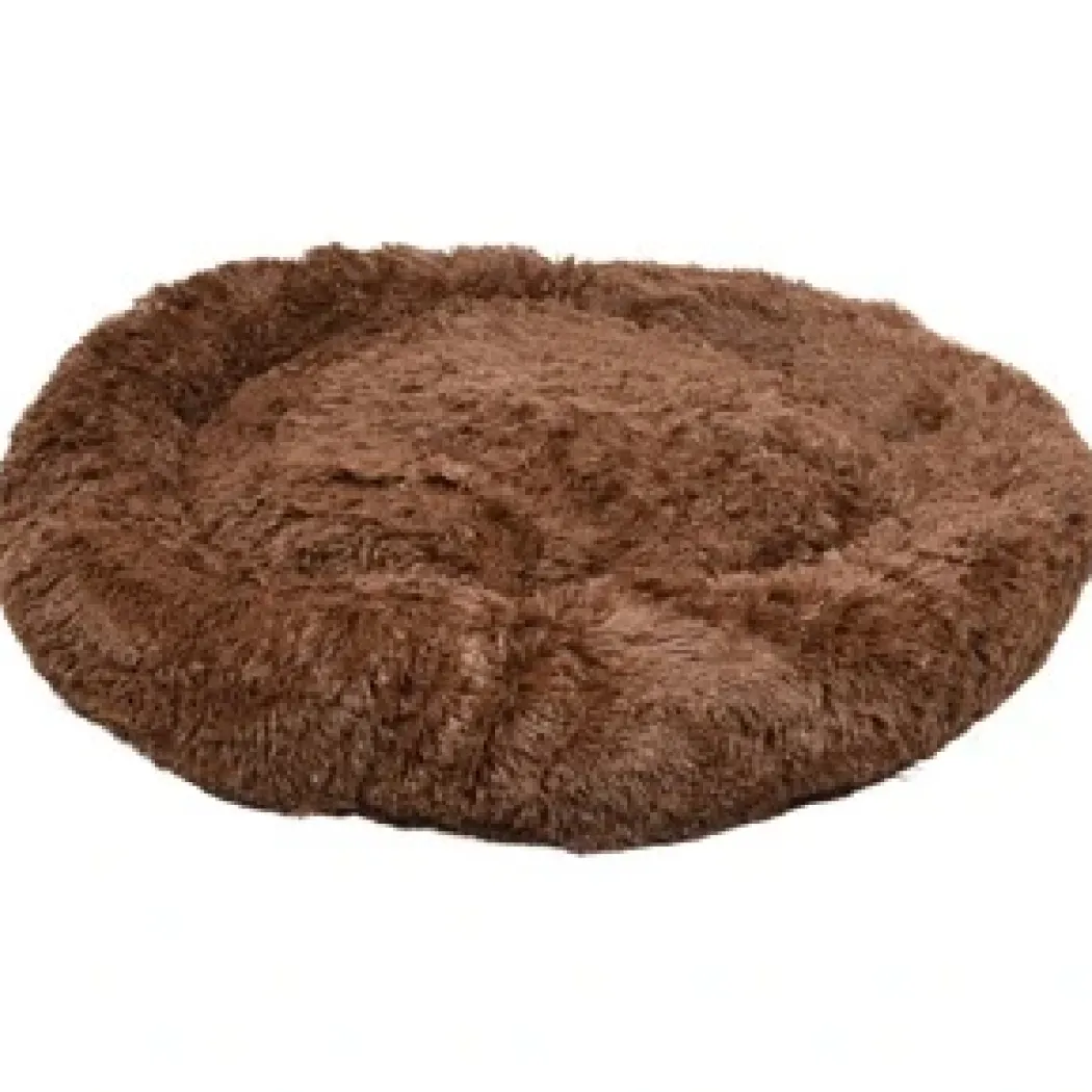 Cushion Krems fluffy rund hundeseng large mørkebrun