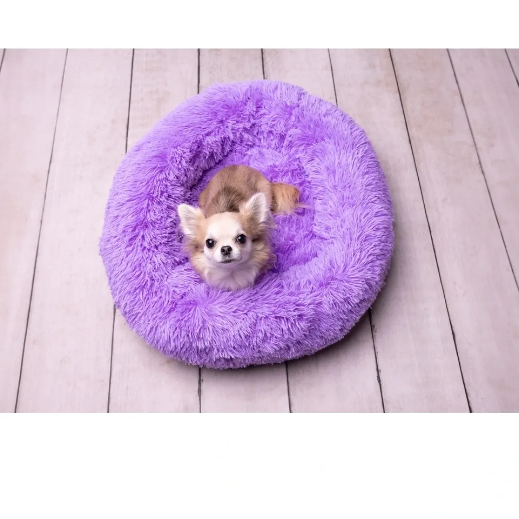 Cushion Krems fluffy rund hundeseng small lilla