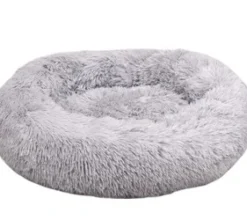Cushion Krems fluffy rund hundeseng small lysegrå