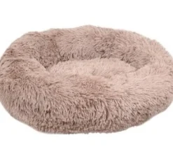 Cushion Krems fluffy rund hundeseng small lysebrun
