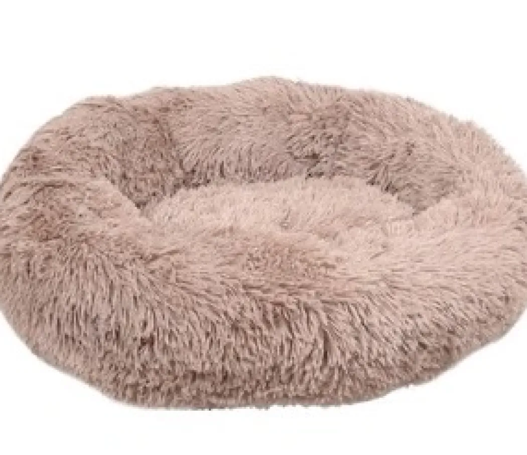 Cushion Krems fluffy rund hundeseng small lysebrun