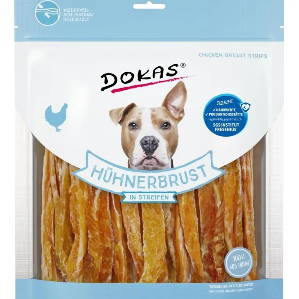 Dokas Kyllingebryststrimler 500 g - naturlige hundesnacks i stor pose