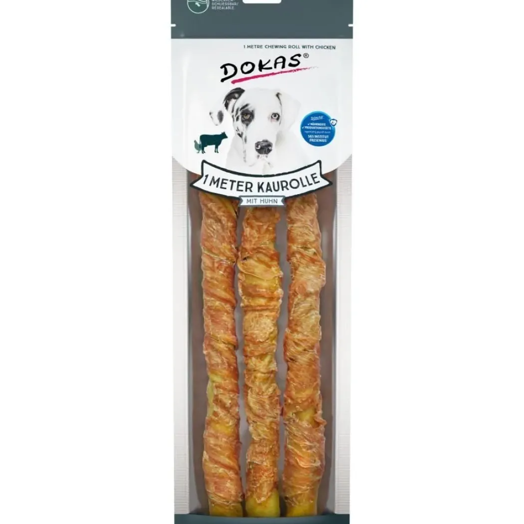 Dokas 1 meter tyggepind med kylling 315 g - ekstra lang hundesnack