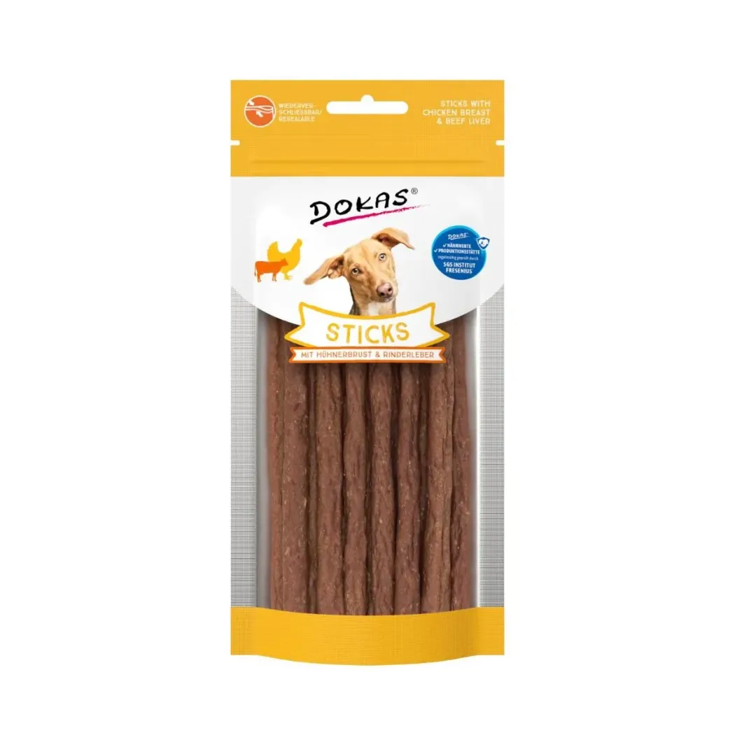 Dokas Sticks med Kylling og Okselever 60 g - kornfri naturlige hundesnacks