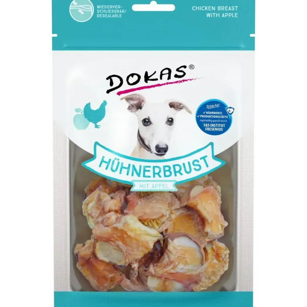 Dokas Tørret kyllingebryst med æble 70 g - naturlige hundesnacks