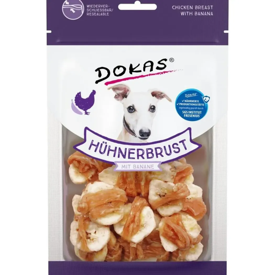Dokas Tørret kyllingebryst med banan 70 g - naturlige hundesnacks