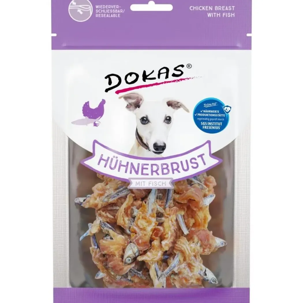 Dokas Tørret kyllingebryst med fisk 70 g - sunde hundesnacks