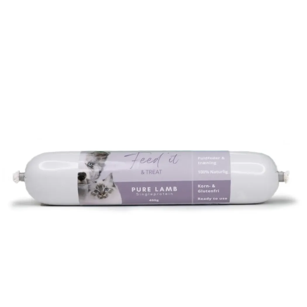 Feedit & Treat Pure Lamb 400 g - naturlig lammepølse til hund og kat