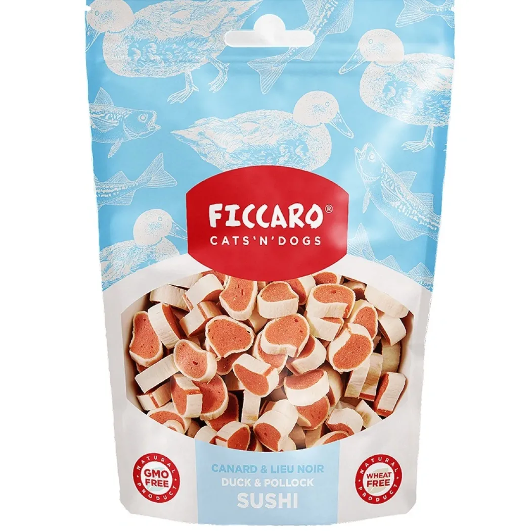 FICCARO Hundesnack And & Sej Sushi - and og sej i sushi-stykker 100 g