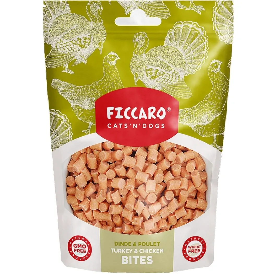 FICCARO Hundesnack Kalkun & Kylling Bites - kalkun og kylling i små bidder 100 g