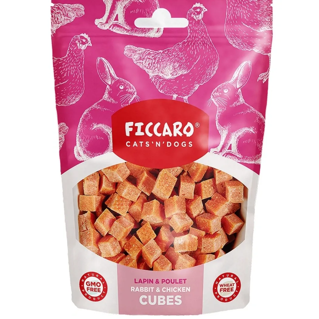 FICCARO Hundesnack Kanin & Kylling Cubes - lækre tern med kanin og kylling til hunde 100 g