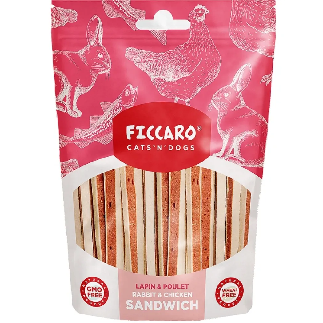 FICCARO Hundesnack Kanin & Kylling Sandwich - kanin og kylling i sandwichstykker 100 g