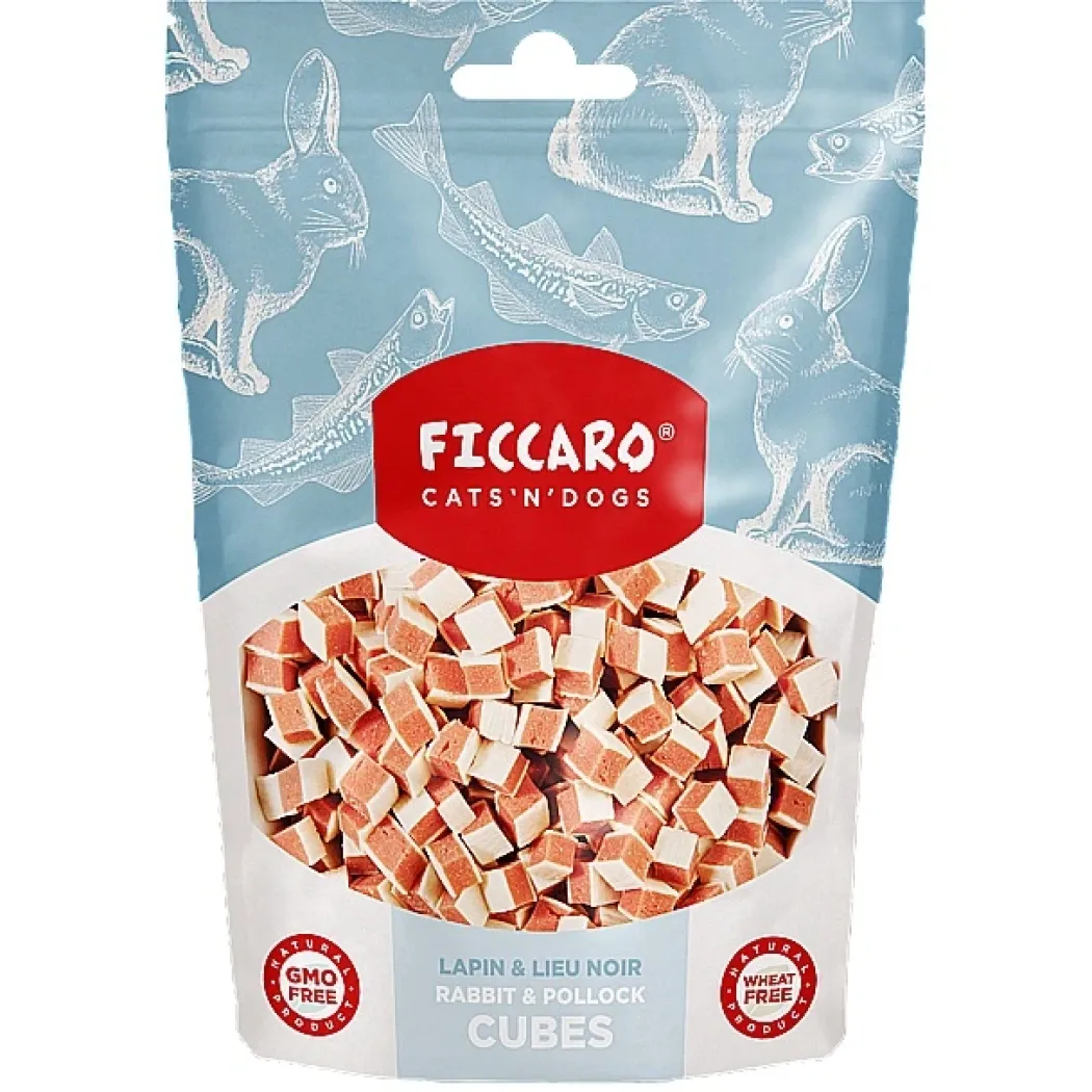 FICCARO Hundesnack Kanin & Sej Cubes - tern af kanin og sej 100 g