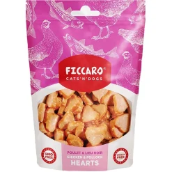 FICCARO Hundesnack Kylling og sej hearts 100 g - naturlige hundesnacks i hjerteform