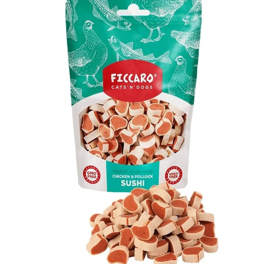FICCARO Hundesnack Kylling og sej i sushi-form 100 g - lækre hundesnacks