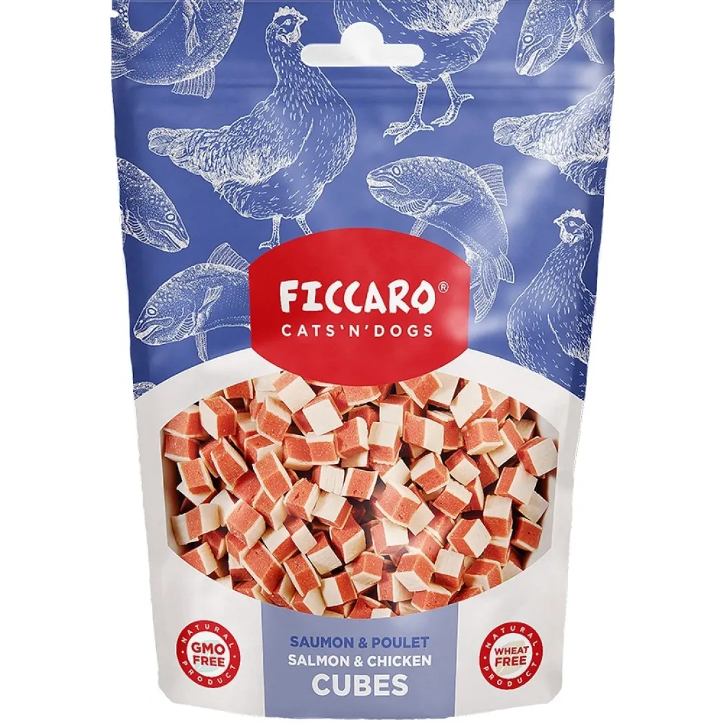 FICCARO Hundesnack Kylling og laks i tern 100 g - naturlige hundesnacks