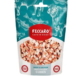 FICCARO Hundesnack Okse & Sej Cubes - bløde tern af okse og sej 100 g