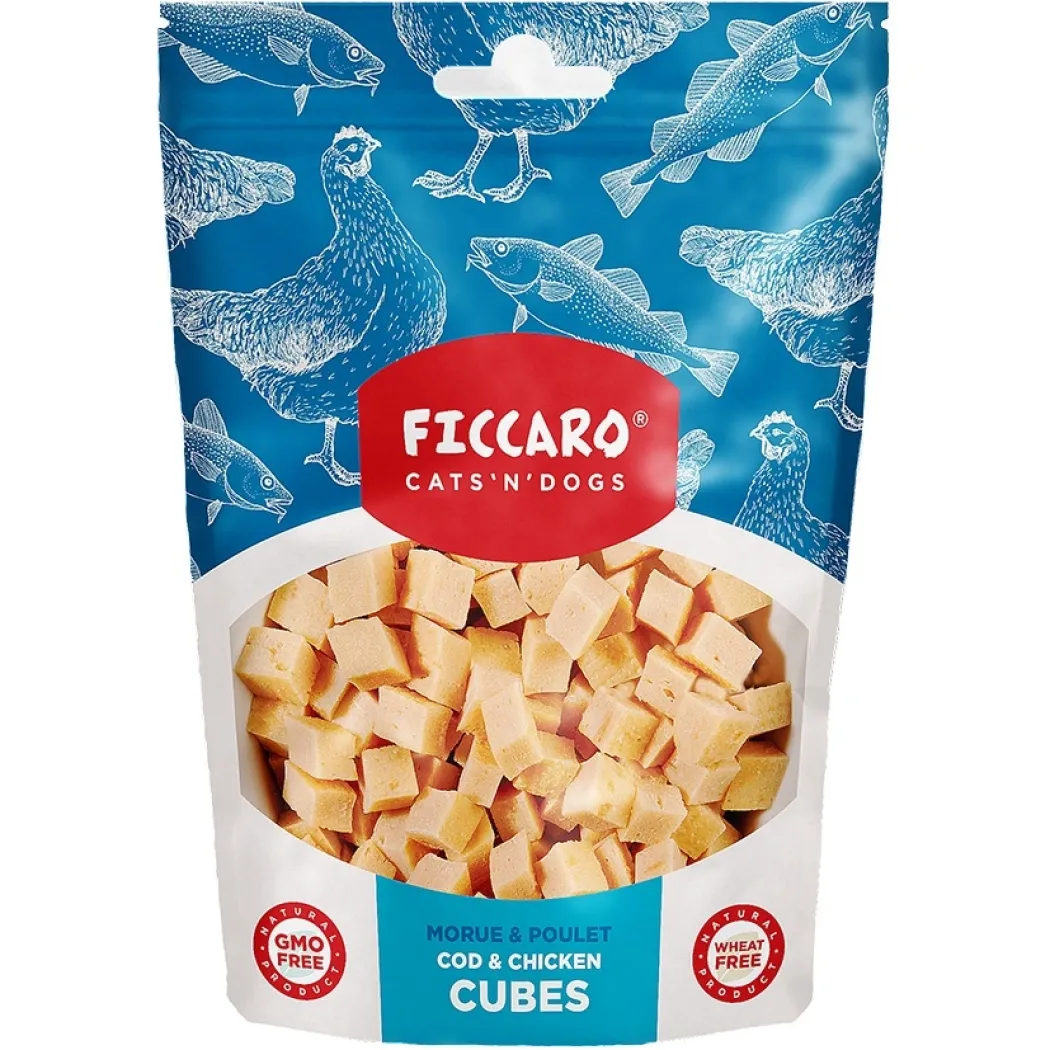 FICCARO Hundesnack Torsk & Kylling Cubes - lækre tern med fisk og kylling til hunde 100 g