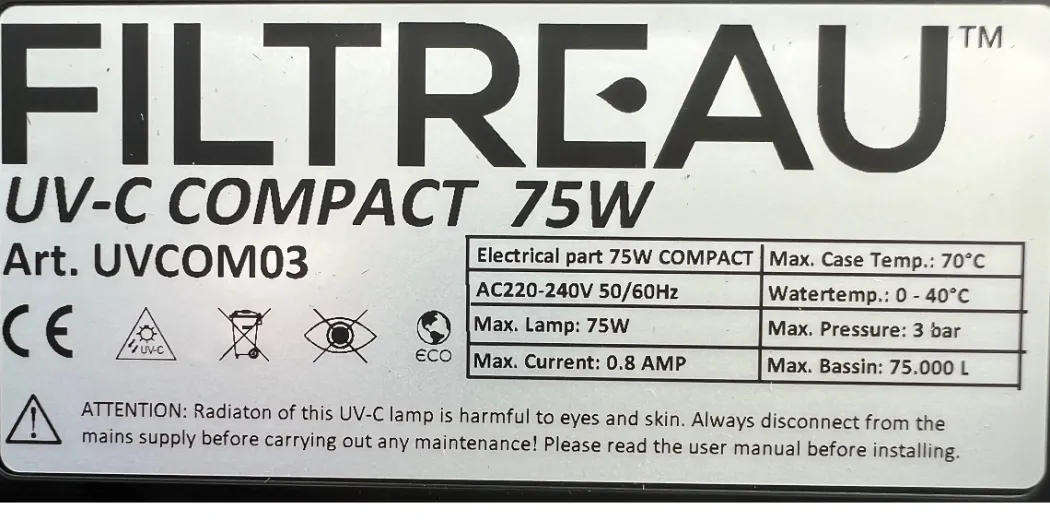 Filtreau UV-C Compact 75 watt UVC Lys