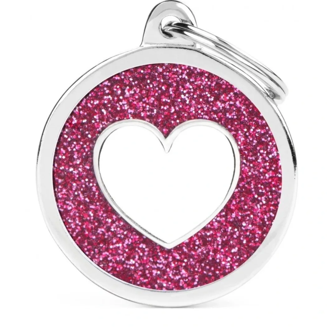 Hundetegn My Family Shine cirkel med hjerte stor pink og hvid