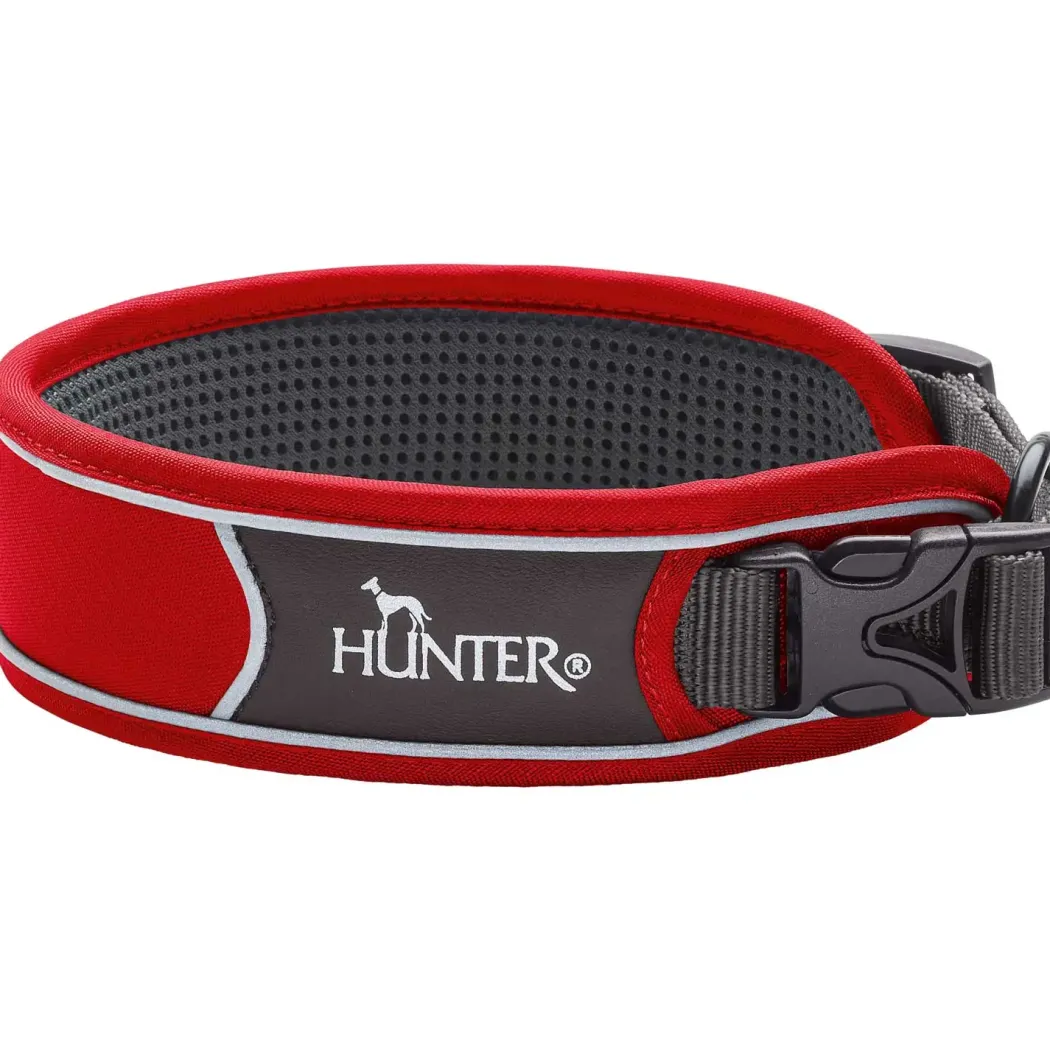 Hunter Halsbånd Divo XL Rød/Grå - justerbart hundehalsbånd (55-65 cm, B 5,5 cm)