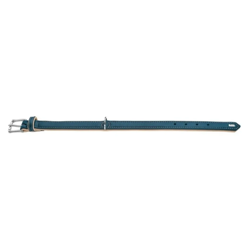 Hunter Hundehalsbånd læder Canada Elg Str.35 Petroleumsblå - 24-30 cm