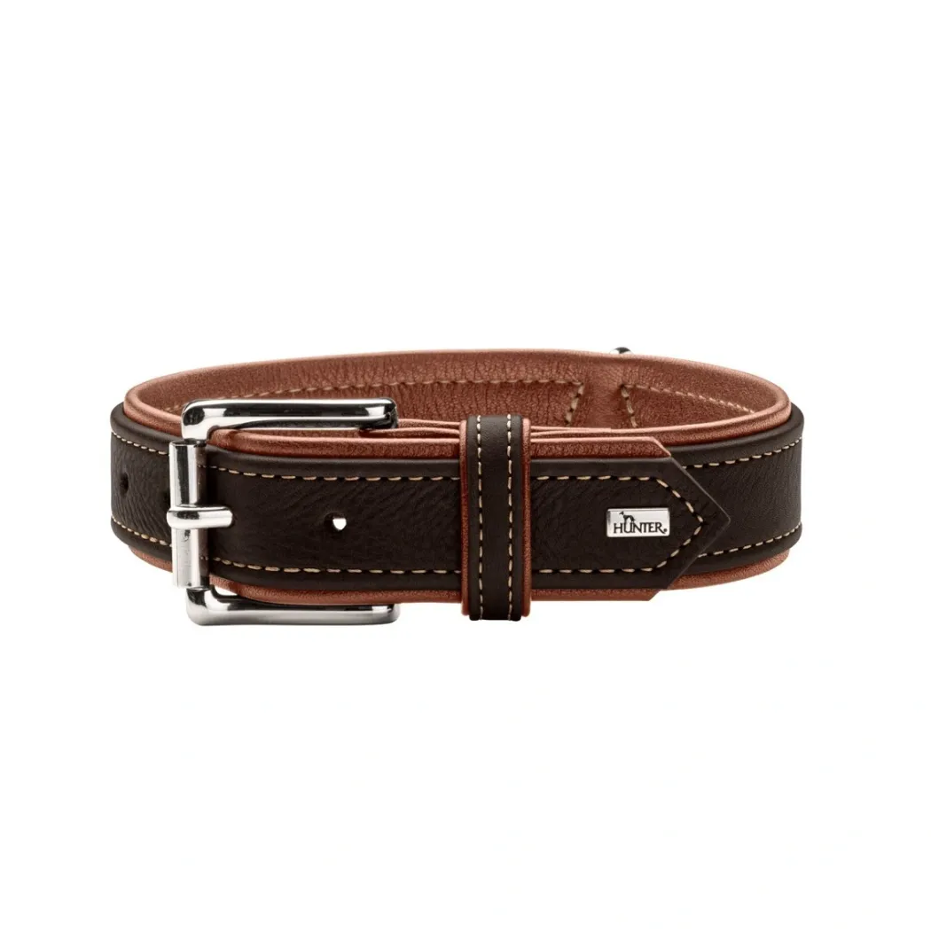 Hunter Hundehalsbånd læder Canada Elg Str.50 Sort/Cognac - 37-43 cm