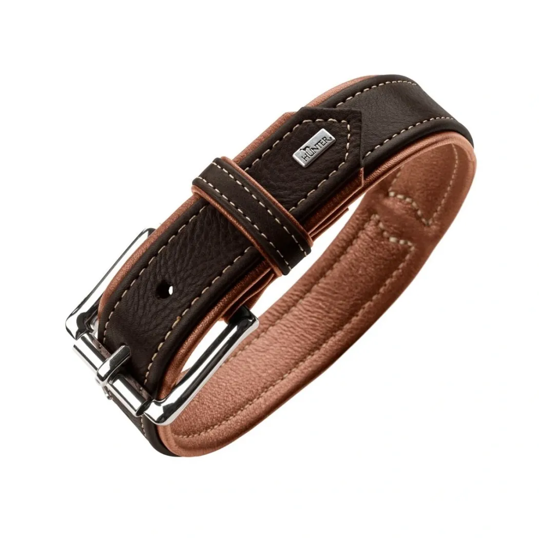 Hunter Hundehalsbånd læder Canada Elg Str.60 Sort/Cognac - 46-52 cm