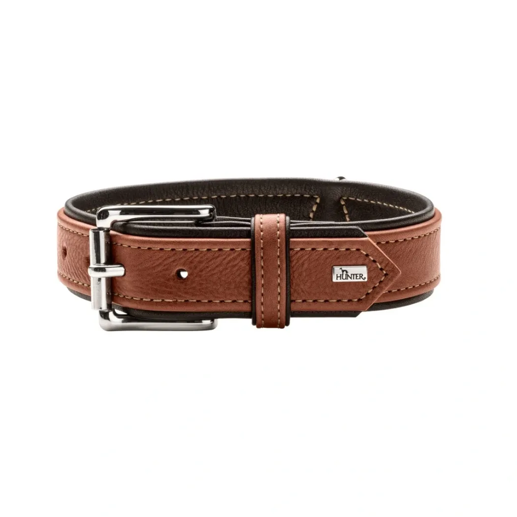 Hunter Hundehalsbånd læder Canada Elg Str.55 Cognac/Sort - 42-48 cm