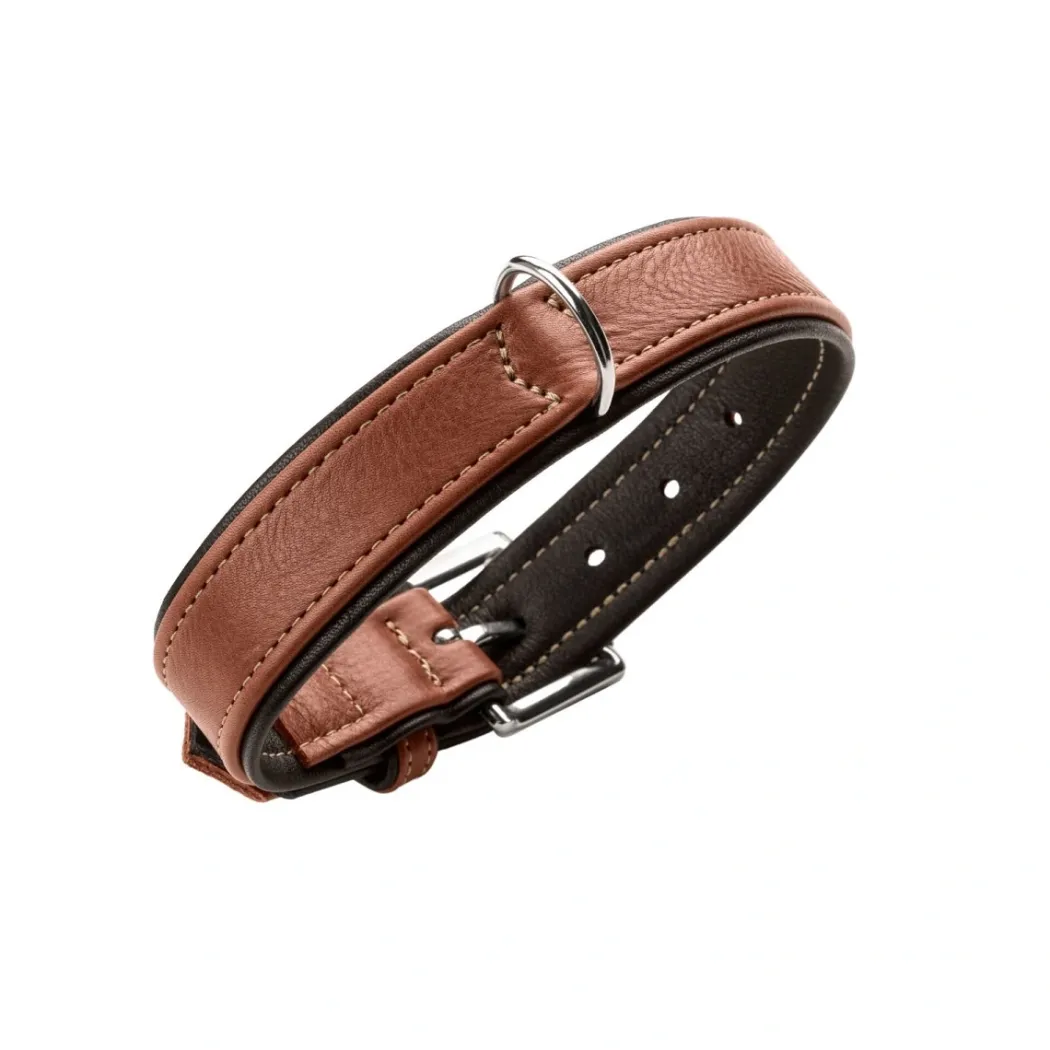 Hunter Hundehalsbånd læder Canada Elg Str.60 Cognac/Sort - 46-52 cm
