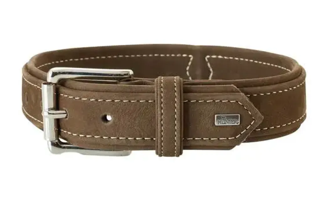 Hunter Hunting halsbånd str.55 Brun - justerbart hundehalsbånd (42 - 48 cm., B 3,5 cm.)