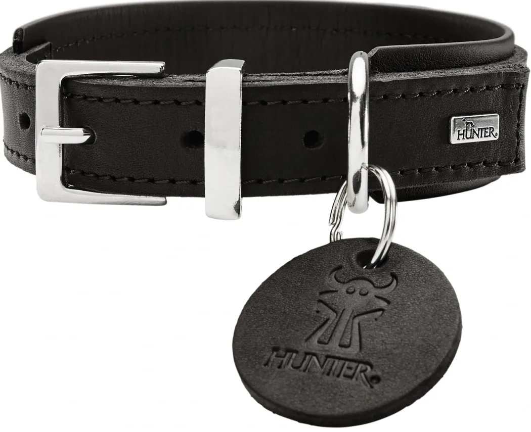 Hunter Larvik Comfort 40 Sort Hundehalsbånd - justerbart hundehalsbånd (28 - 34 cm, B 2,2