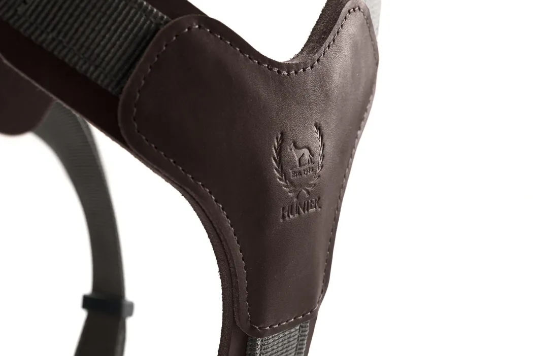 Hunter Mixed Aalborg læder hundesele S mørkebrun/grå hals 50-66 cm - komfort og støtte