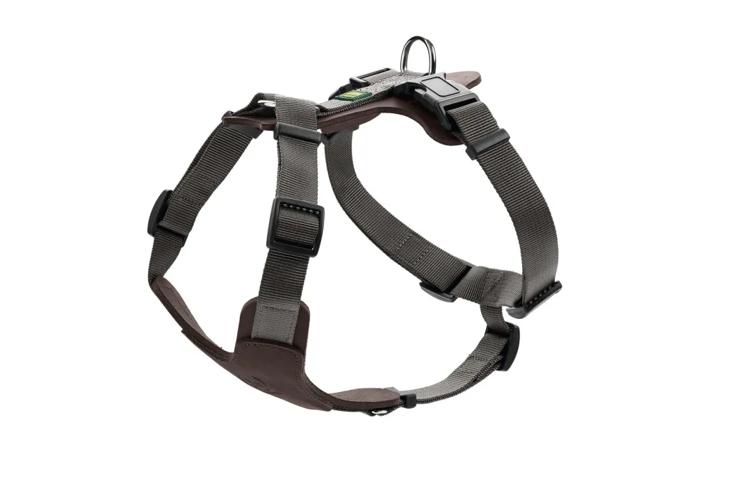 Hunter Mixed Aalborg læder hundesele M-L mørkebrun/grå hals 61-85 cm - komfort og kvalitet