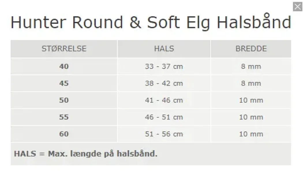 Hunter rundsyet elghalsbånd sort 55 cm - justering 46-51 cm til store hunde