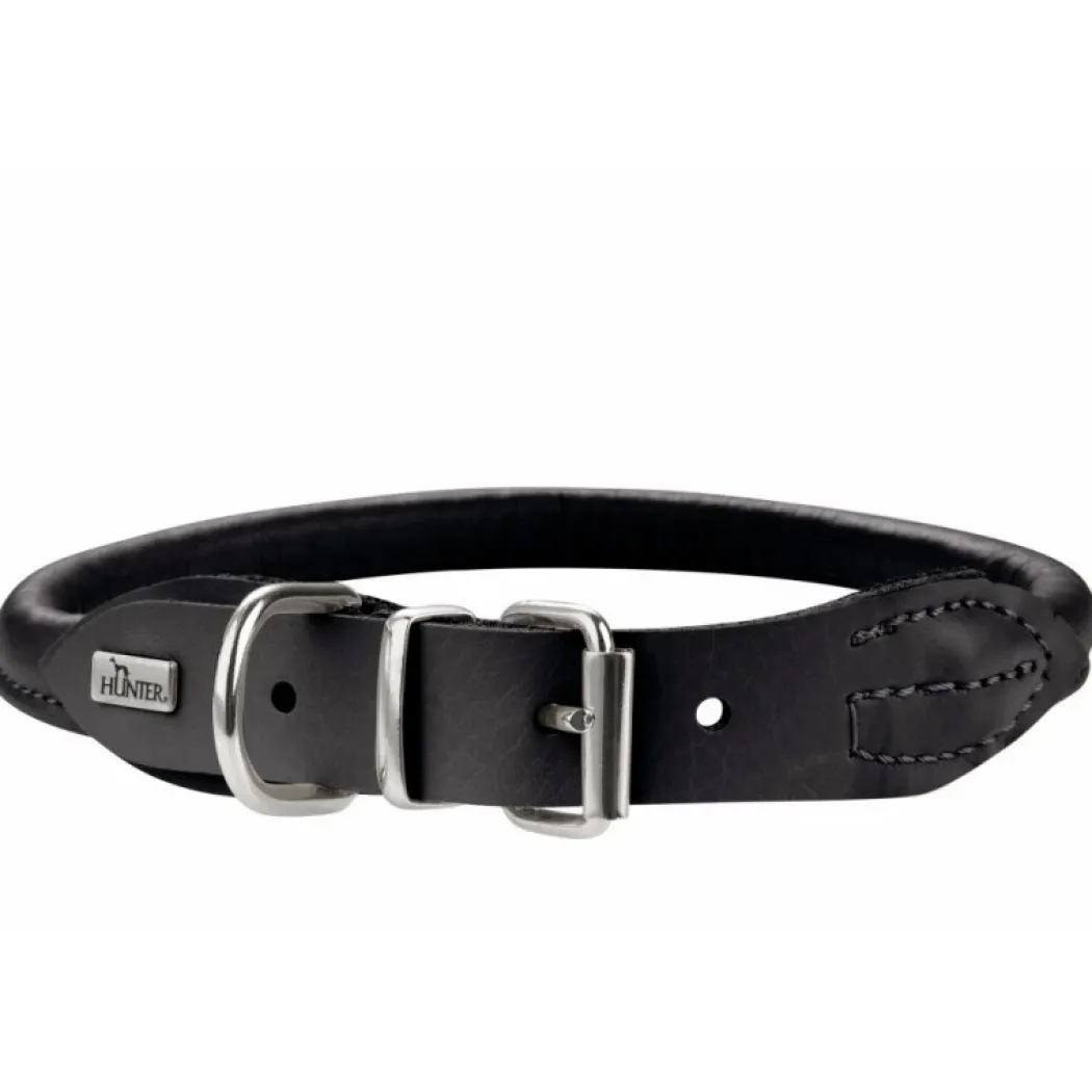 Hunter rundsyet elghalsbånd sort 55 cm - justering 46-51 cm til store hunde