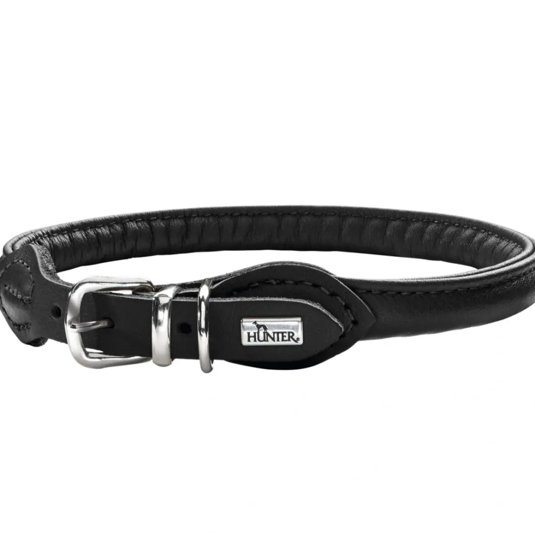 Hunter rundsyet hundehalsbånd okselæder 50 cm justering 41-46 cm - skånsom komfort til store hunde