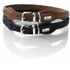 Hunter rundsyet hundehalsbånd okselæder 45/8 sort 45 cm - justering 38-42 cm