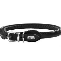 Hunter rundsyet hundehalsbånd okselæder 45/8 sort 45 cm - justering 38-42 cm