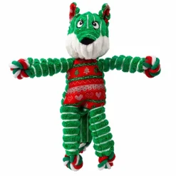 KONG Holiday Floppy Knots Fox S/M - et klassisk plys-hundelegetøj med reb og knuder, pivelyd og juletema.