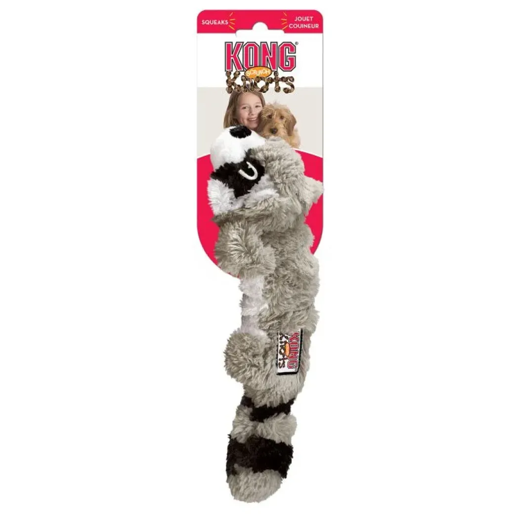 KONG Scrunch Knots Raccoon Grå S/M 23 cm - vaskebjørn med reb