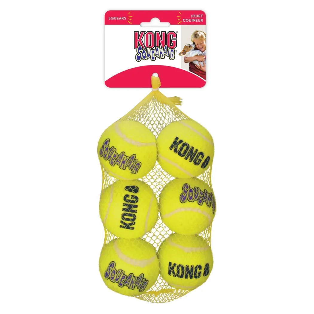 Kong Squeakair tennisbold 6 stk - sjove pivbolde til hundeleg