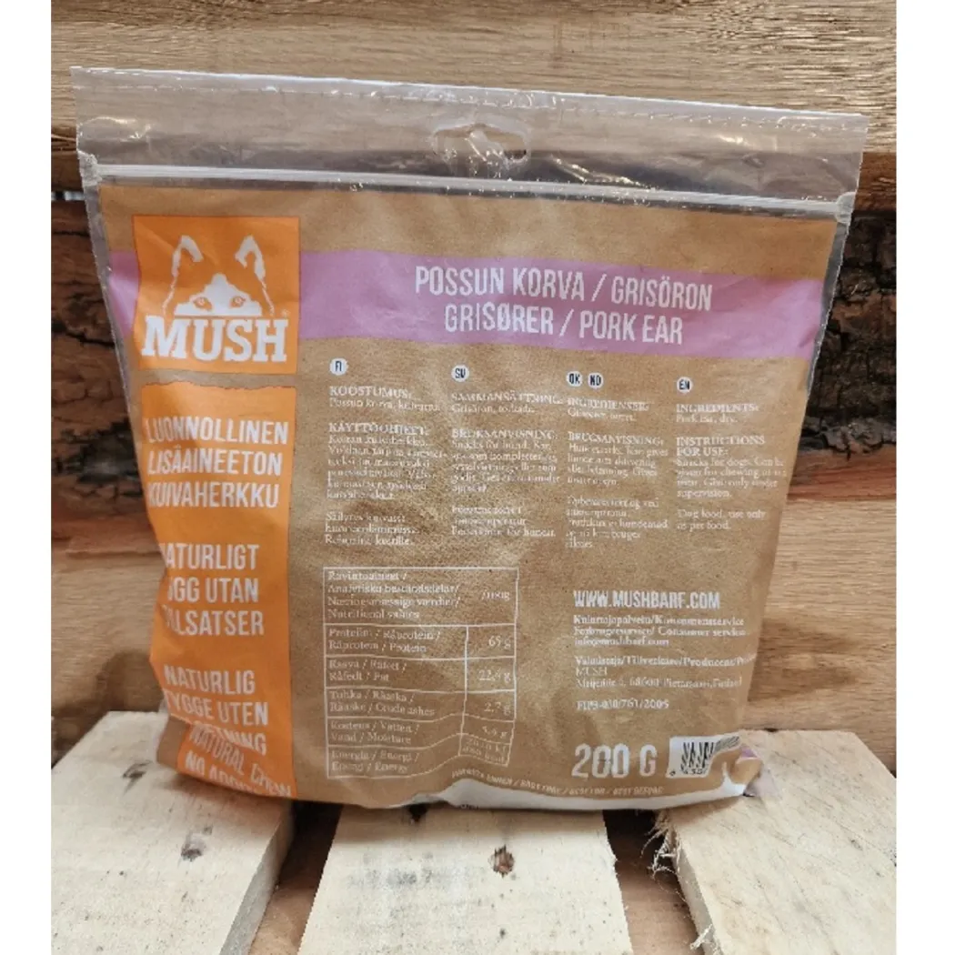 MUSH VAINU Hundesnack Griseøre 200 g - sprøde naturlige tyggeben