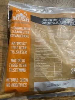 MUSH VAINU Hundesnack Tyremuskel 250 g - naturlige tyggeben til hunde