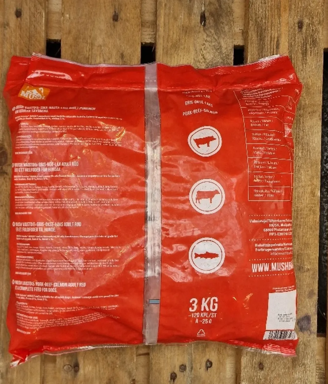 MUSH Vaisto Gris Okse Laks XL Rød 3 kg - Naturligt BARF hund