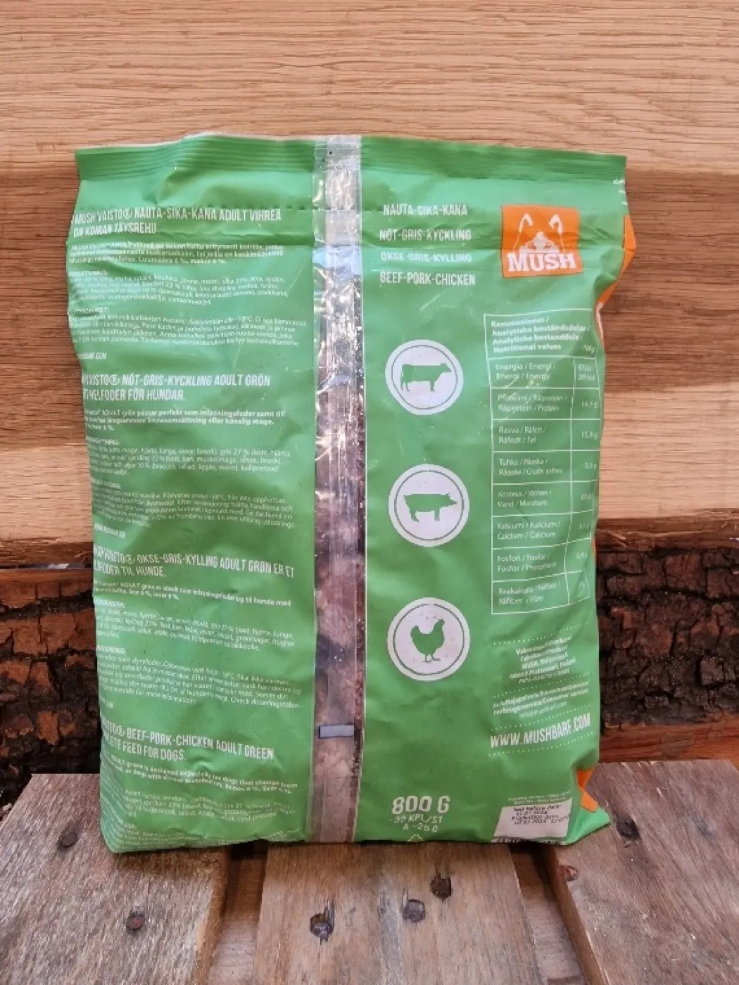 MUSH Vaisto Grøn Okse Gris Kylling 800 g - Naturligt hundefoder med kød og grønt